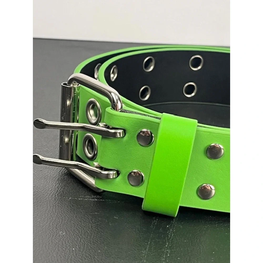 Y2K Retro Neon Green Moto Belt with Metal Grommet Accents‎ Size 2XL